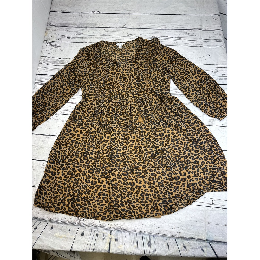 Womens Dress Medium Leopard Print Boho Blouson Sheer With Camisole Time & Tru